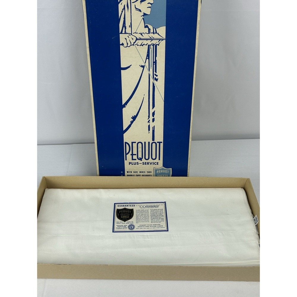 Vintage Pequot Plus-Service White Flat Sheets Double Bed 81x108 Set of 2 NOS Box